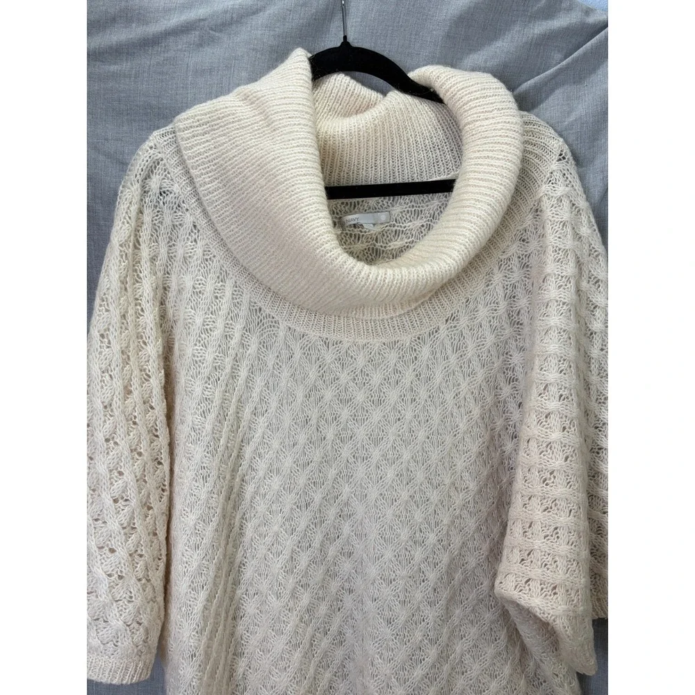 Old Navy Cream Cowl Neck Oversized Knit‎ Tunic Wool Mohair Blend Sweater XXL